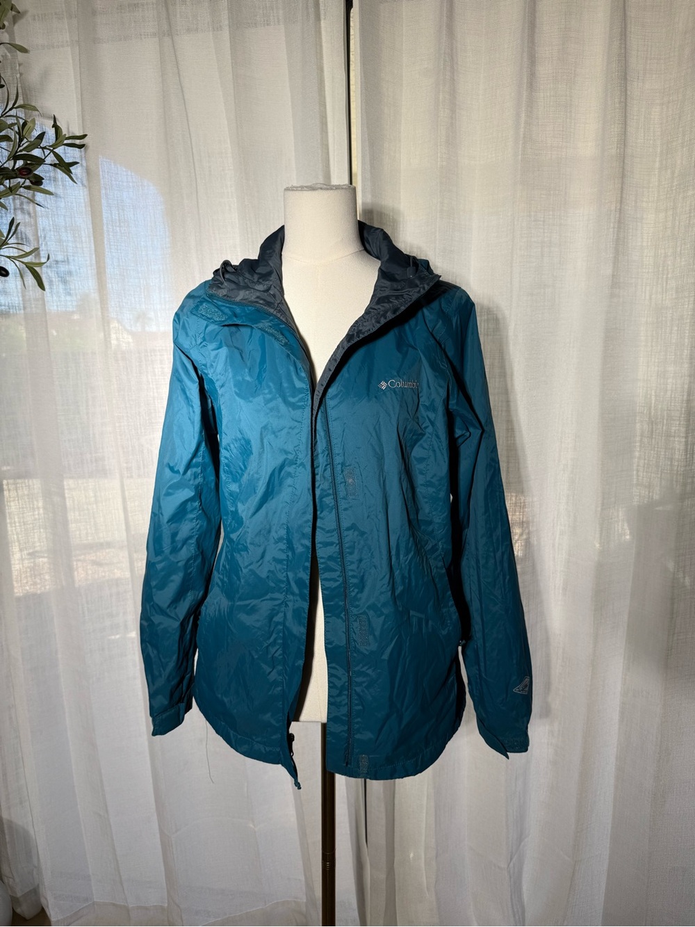 Columbia Omni-Tech Waterproof Hooded Rain Jacket Teal Blue Women's Small switch